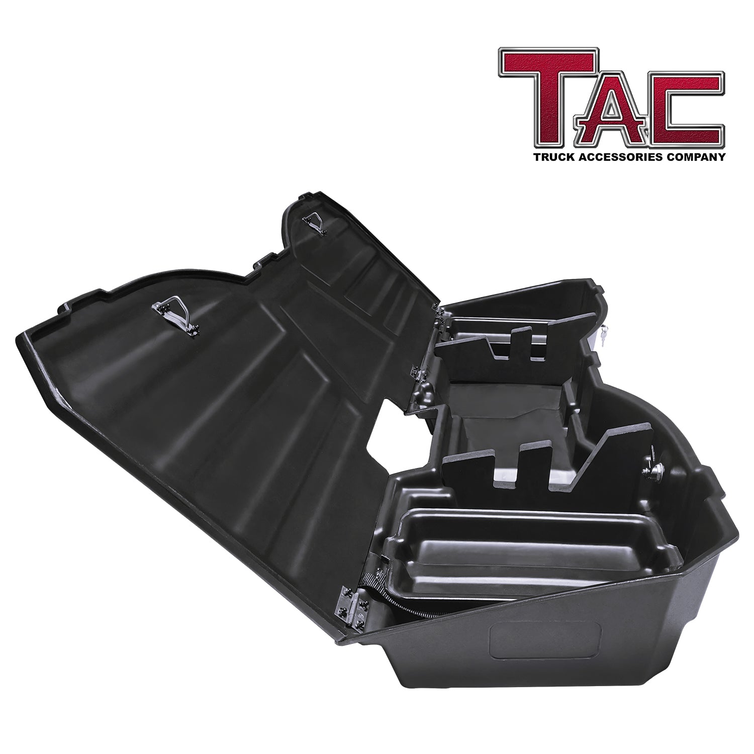 TAC Under Seat Storage Box Fit 2007-2018 Chevy Silverado/GMC Sierra 1500 | 2007-2019 Chevy Silverado/GMC Sierra 2500/3500 Crew Cab Pickup Truck Interior Rear Gun Case Lockable Cargo Box Black