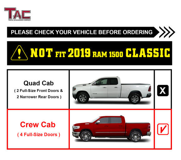 Fits 2019-2025 RAM 1500 Crew Cab (Excl. 2019-2024 RAM 1500 Classic) | Running Boards| Side Steps| Nerf Bars| 4" Drop| Tubular Style| Fine Texture Black