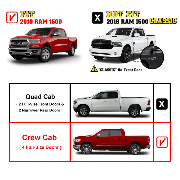 TAC Rocker Running Boards Compatible With 2019-2025 RAM 1500 Crew Cab (Exclude 2019-2024 Ram 1500 Classic)| Side Steps| Nerf Bars| Step Bars| Step Rails| Rock Sliders| Carbon Steel| Pickup Truck Accessories| Fine Texture Black (2 PCS)