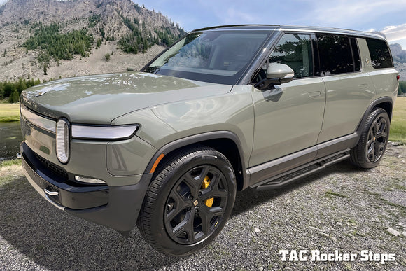 TAC Running Boards Fit 2022-2024 Rivian R1S R1T Side Steps Nerf Bars Rock Slider Armor Pickup Truck Off-Road Accessories Fine Texture Black (2pcs)
