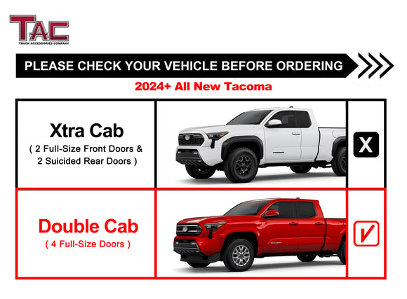 TAC EHD Two-Stair Drop Steps Running Boards Compatible With 2024-2025 Tacoma Double Cab (Incl. Hybrid model)| Side Steps| Nerf Bars| Step Rails| Rocker Slider| Pickup Truck Exterior Accessories|  4" Drop| Carbon Steel| Fine Texture Black (2 PCS)