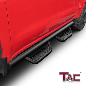 Fits 2019-2026 Chevy Silverado/GMC Sierra 1500 Crew Cab|2020-2026 Chevy Silverado/GMC Sierra 2500/3500 Crew Cab| Running Boards| Side Steps| Nerf Bars| 4" Drop| Tubular Style| Fine Texture Black - 0