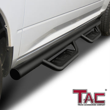 Fits 2009-2018 Ram 1500 Crew Cab| 2019-2024 Ram 1500 Classic|2010-2026 Ram 2500/3500/4500/5500 Crew Cab(Incl. Chassis Cab Diesel models)| Running Boards| Side Steps| Nerf Bars| 4" Drop| Tubular Style| Fine Texture Black - 0