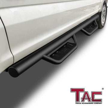 Fits 2015-2026 Ford F150 Supercrew Cab| 2022-2026 Ford F150 Lightning EV Supercrew Cab|2017-2026 F250/F350/F450/F550 Super Duty Crew Cab| Running Boards| Side Steps| Nerf Bars| 4" Drop| Tubular Style| Fine Texture Black - 0