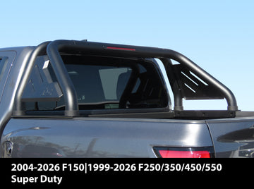 Fits 2004-2026 Ford F150|1999-2026 F250/350/450/550 Super Duty Full Size Pickup Truck Roll Bar| Sport Bar| With Brake Light| Carbon Steel Black(Include Mount Plate of LED Light) - 0