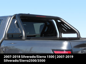 Fits 2007-2018 Chevy Silverado/GMC Sierra 1500|2007-2019 Chevy Silverado/GMC Sierra2500/3500 Full Size Pickup Truck Roll Bar| Sport Bar| With Brake Light| Carbon Steel Black (Include Mount Plate of LED Light) - 0