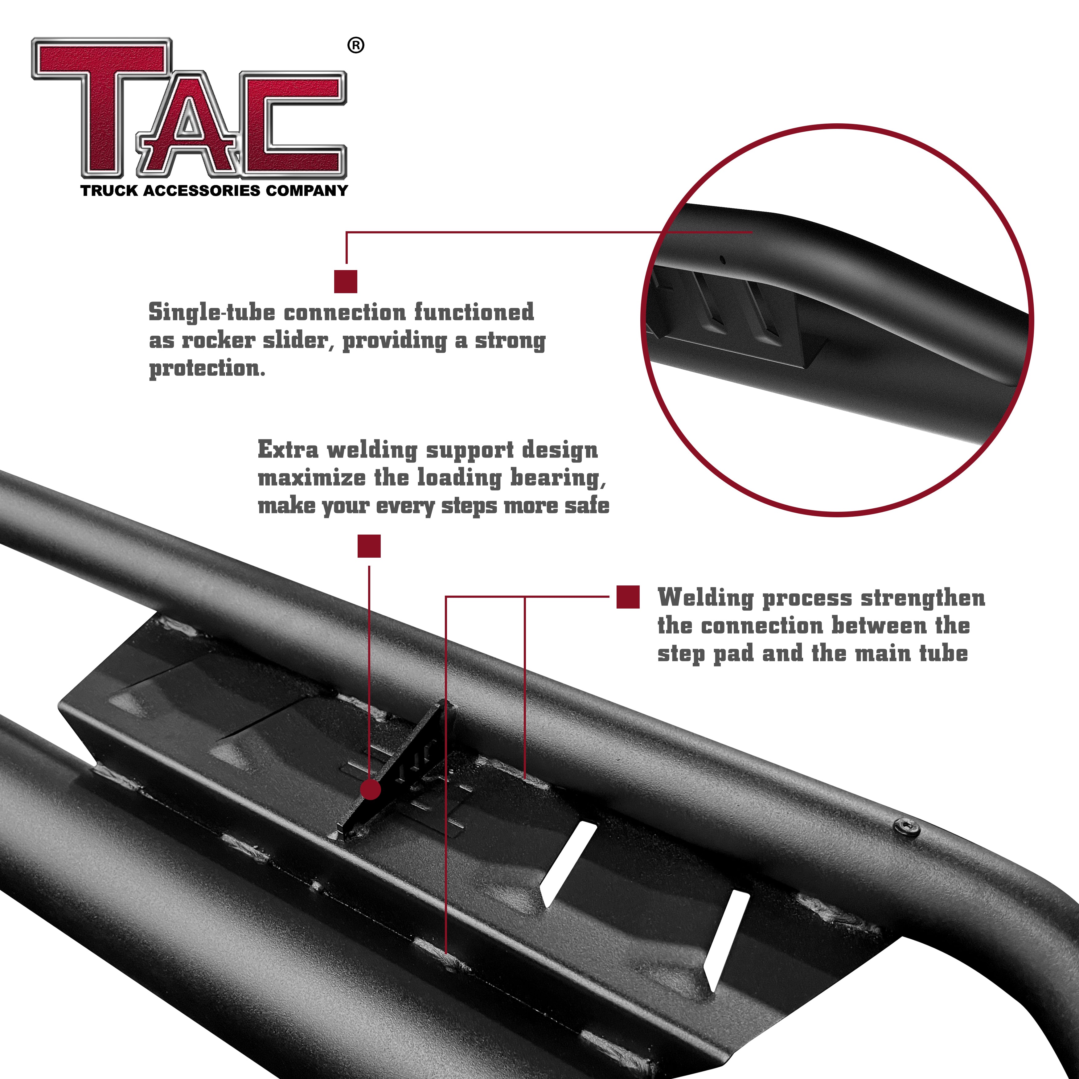 TAC EHD Two-Stair Drop Steps Running Boards Compatible With 2019-2025 RAM 1500 Crew Cab(Excl. 2019-2024 RAM 1500 Classic) | Side Steps| Nerf Bars| Step Rails| Rocker Slider| Pickup Truck Exterior Accessories|  4" Drop| Carbon Steel| Black (2 PCS)
