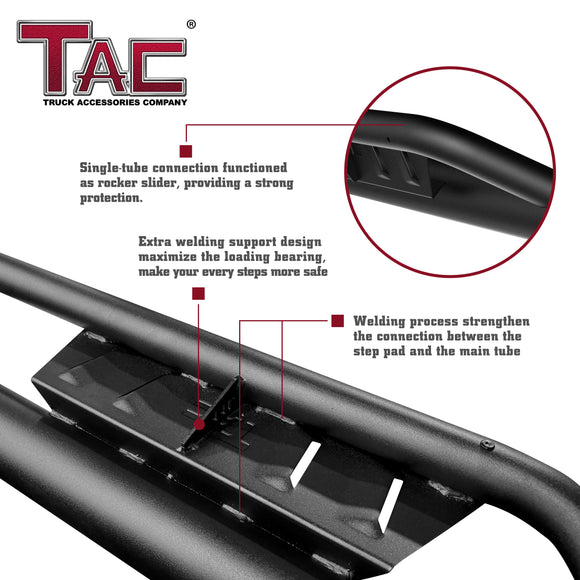 TAC EHD Two-Stair Drop Steps Running Boards Compatible With 2019-2025 Chevy Silverado/GMC Sierra 1500 Crew Cab|2020-2025 Silverado/Sierra 2500/3500 Crew Cab | Side Steps| Nerf Bars| Step Rails| Rocker Slider| 4" Drop| Carbon Steel| Black (2 PCS)