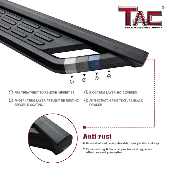 TAC Fort Running Boards Fit 2019-2026 Silverado/Sierra 1500 Crew Cab|2020-2026 Silverado/Sierra 2500/3500 Crew Cab |Side Steps |Nerf Bars |Pickup Truck Accessories |Carbon Steel Black 2PCS