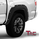 TAC Fender Flares Cover Compatible with 2016-2023 Toyota Tacoma Truck Off-road 4pcs Matte Black Smooth Front & Rear Pocket Rivet Style Pickup All Beds (Single Rear Wheel only)