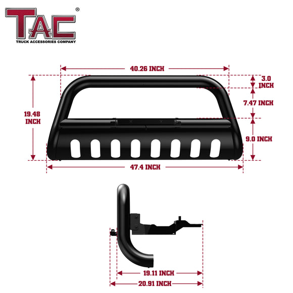 TAC Bull Bar Compatible with 2025-2026 Dodge Ram 1500 Pickup Truck 3 inches Black Front Brush Bumper Guard Grille Guard Push Guard Off Road Automotive Accessories