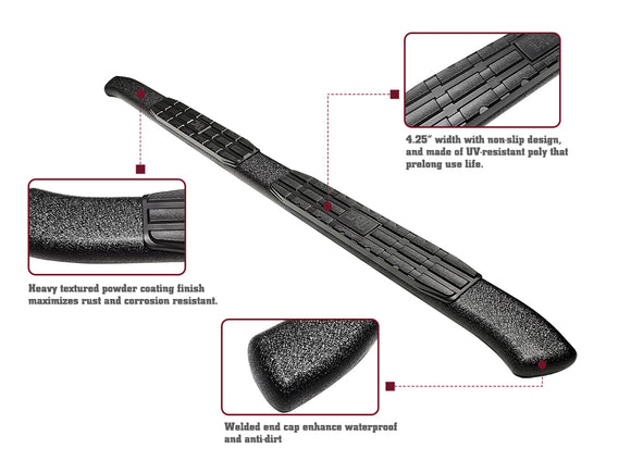 TAC Side Steps for 2024-2025 Tacoma Double Cab (Incl. Hybrid model) Pickup Truck 4" Oval Bend Texture Black Nerf Bars Running Boards (Texture Powder Coating Brackets)