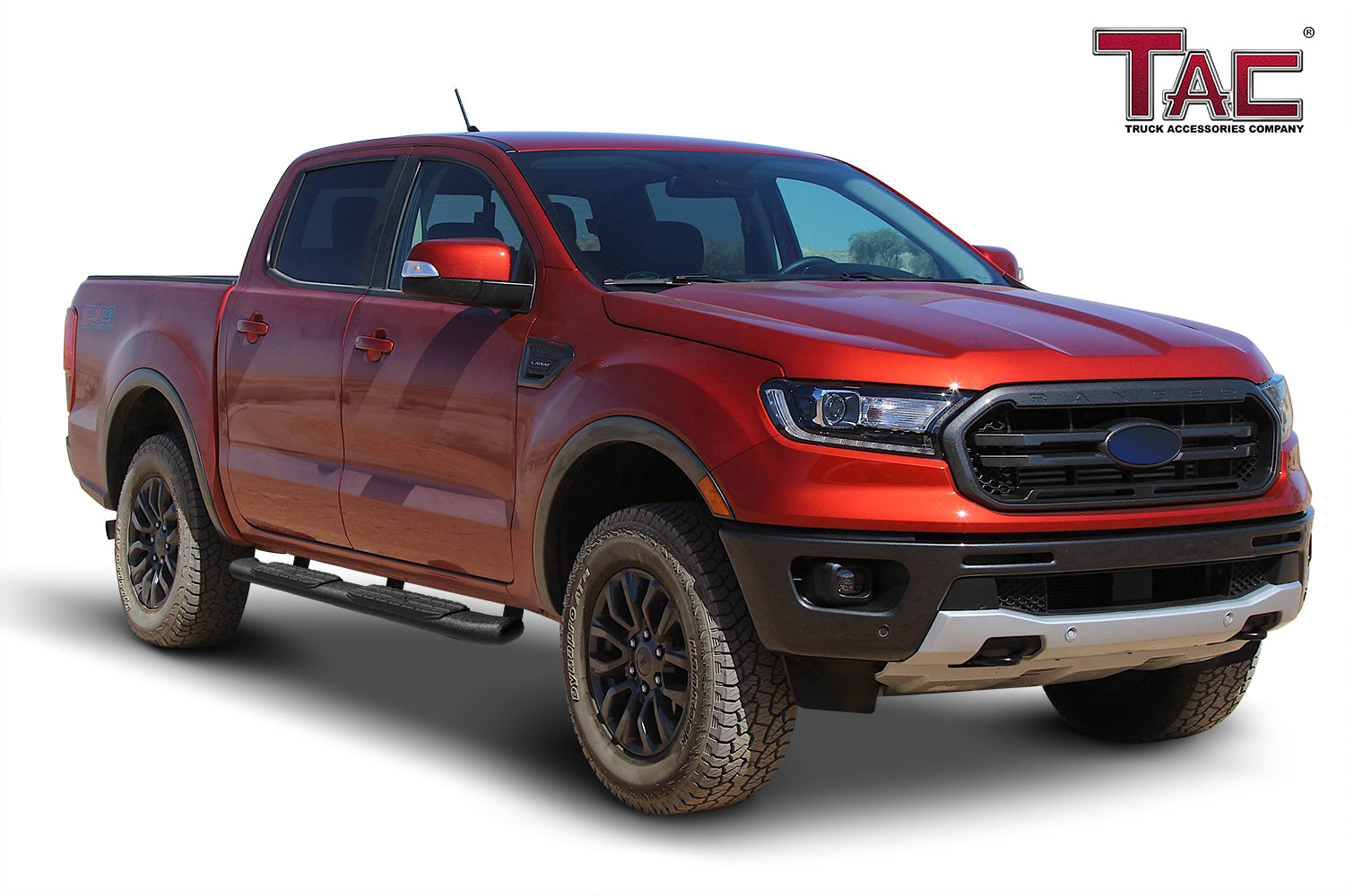 TAC Heavy Texture Black PNC Side Steps For 2019-2025 Ford Ranger SuperCrew Truck Pickup | Running Boards | Nerf Bars | Side Bars