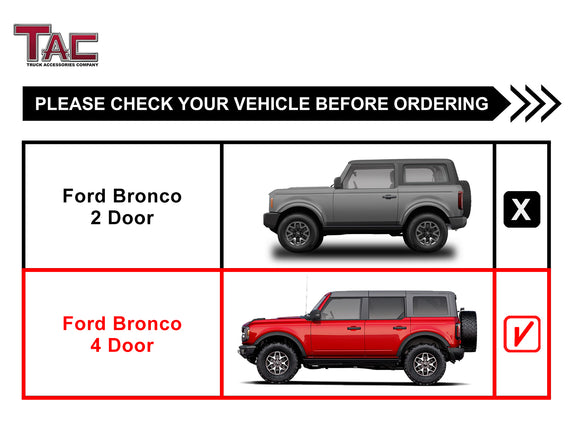 TAC Gen5 Running Boards Compatible with 2021-2026 Ford Bronco 4 Door| 4" Drop Side Steps Nerf Bars | SUV Exterior Accessories | Fine Texture Black (2pcs)