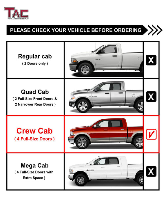 TAC Gen5HD Running Boards W/T 4"-Drop Compatible with 2009-2018 Ram1500 Crew Cab| 2010-2026 Ram2500/3500/4500/5500 Crew Cab(Excl. Chassis Cab Diesel Models) Truck| Side Steps| Nerf Bar| Two-Stair