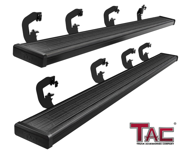 TAC Spear Running Boards Compatible with 2007-2018 Chevy Silverado/GMC Sierra 1500 | 2007-2019 2500/3500 Crew Cab 6" Side Step Rail Nerf Bar Truck Accessories Aluminum Texture Black Width Lightweight