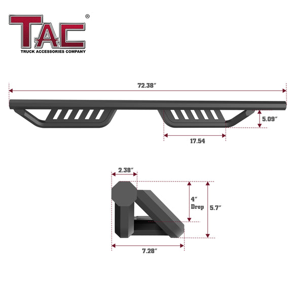 TAC Gen5 Running Boards Compatible with 2021-2026 Ford Bronco 4 Door| 4" Drop Side Steps Nerf Bars | SUV Exterior Accessories | Fine Texture Black (2pcs)