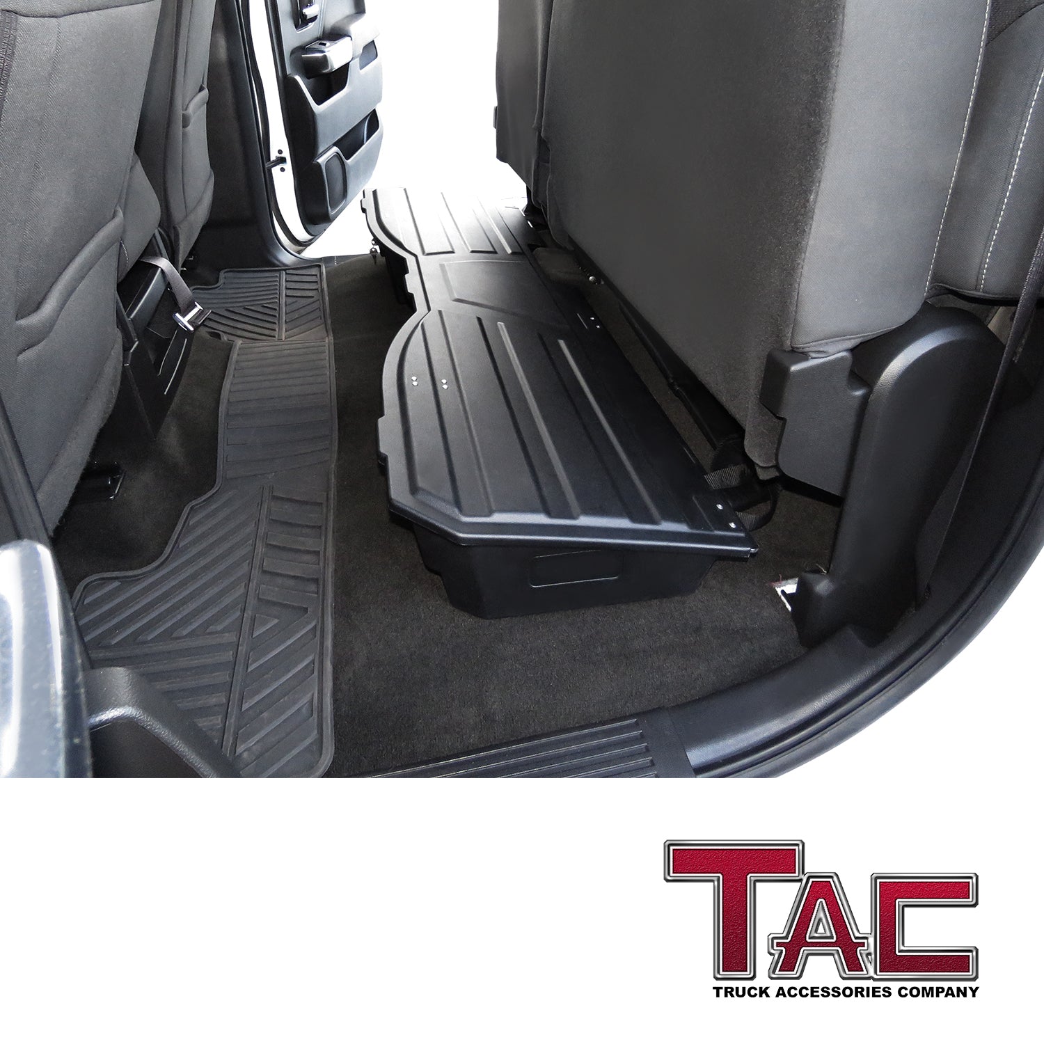 TAC Under Seat Storage Box Fit 2007-2018 Chevy Silverado/GMC Sierra 1500 | 2007-2019 Chevy Silverado/GMC Sierra 2500/3500 Crew Cab Pickup Truck Interior Rear Gun Case Lockable Cargo Box Black