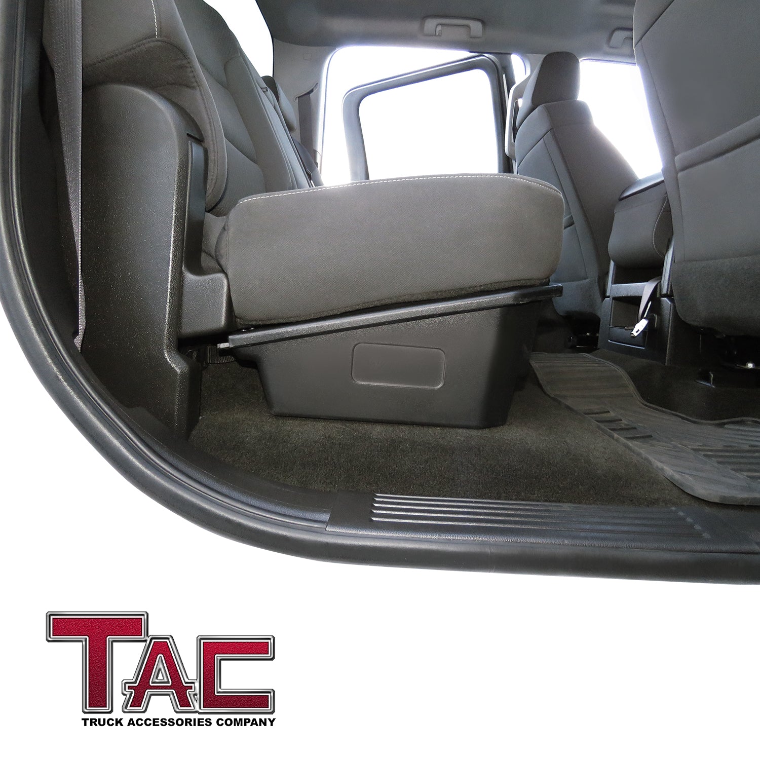 TAC Under Seat Storage Box Fit 2007-2018 Chevy Silverado/GMC Sierra 1500 | 2007-2019 Chevy Silverado/GMC Sierra 2500/3500 Crew Cab Pickup Truck Interior Rear Gun Case Lockable Cargo Box Black