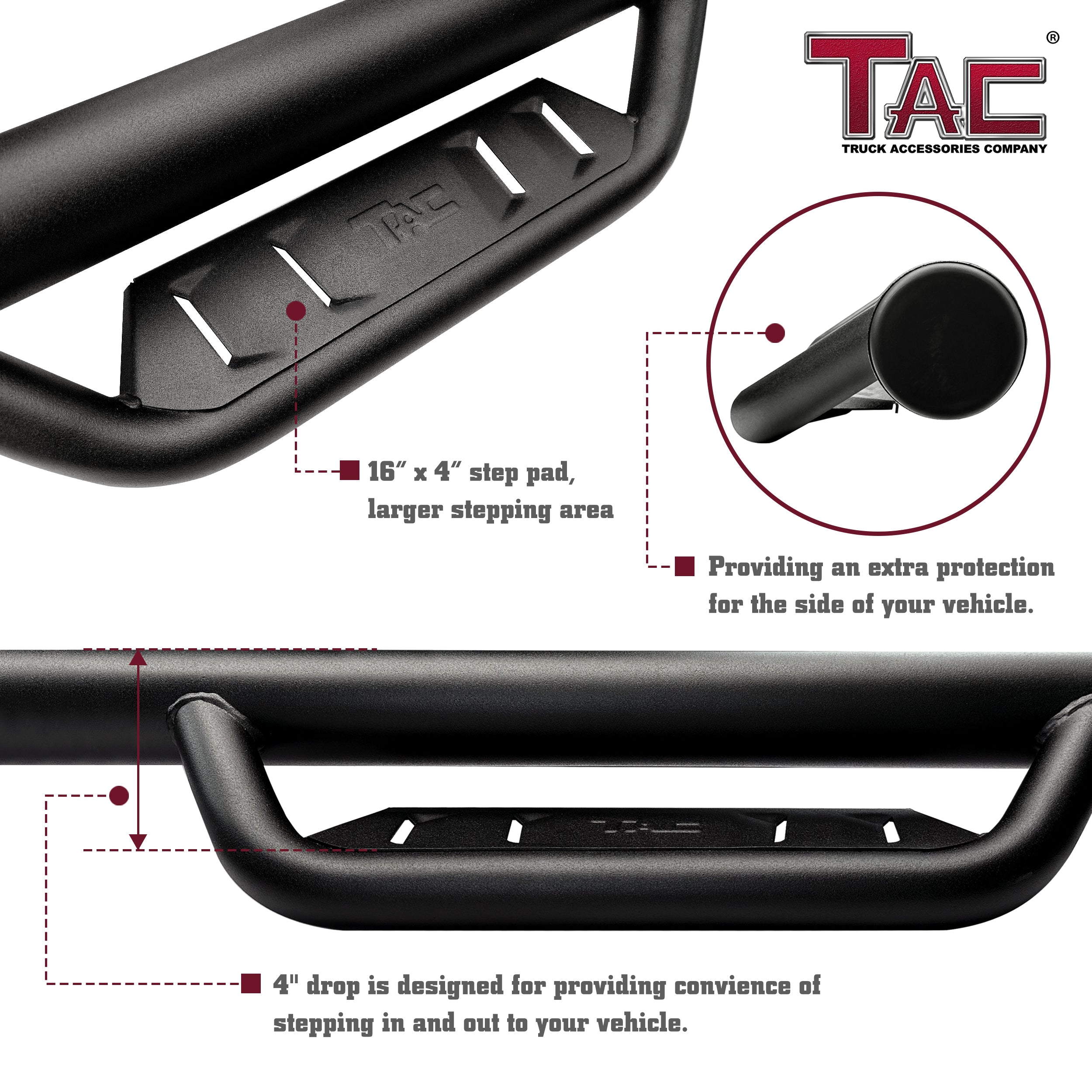 Fits 2009-2018 RAM 1500 Crew Cab| 2019-2024 RAM 1500 Classic| 2010-2025 RAM 2500/3500 Crew Cab (Include. RAM 2500-5500 Chassis Cab Diesel models)| Running Boards| Side Steps| Nerf Bars| 4" Drop| Tubular Style| Fine Texture Black