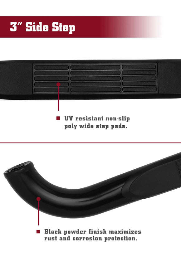 TAC 3" Gloss Black Side Steps Compatible with 2004-2012 Chevy Colorado Extended Cab/GMC Canyon Extended Cab| Running Boards| Side Bars| Step Rails| Nerf Bars| Rocker Slider| Pickup Truck Accessories (2 PCS)