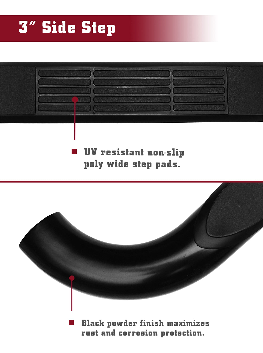 TAC 3" Gloss Black Side Steps Compatible with 2000-2004 Dodge Dakota Quad Cab| Running Boards| Side Bars| Step Rails| Nerf Bars| Rocker Slider| Pickup Truck Accessories (2 PCS) - 0