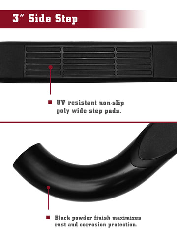 TAC 3" Gloss Black Side Steps Compatible with 2000-2004 Dodge Dakota Quad Cab| Running Boards| Side Bars| Step Rails| Nerf Bars| Rocker Slider| Pickup Truck Accessories (2 PCS) - 0