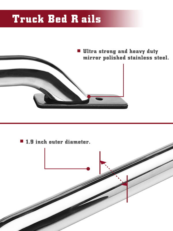 TAC Bed Rails Fit 2014-2024 Chevy Silverado 1500/GMC Sierra 1500 5.5ft Short Bed T304 Stainless Steel Truck Side Rails Off Road Automotive Exterior Accessories (2 Pieces Bed Rails)