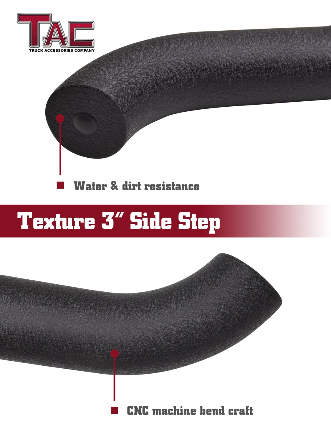 TAC 3" Texture Black Side Steps Compatible with 2024-2025 Tacoma Double Cab (Incl. Hybrid model)| Running Boards| Side Bars| Step Rails| Nerf Bars| Rocker Slider| Pickup Truck Accessories (2 PCS)