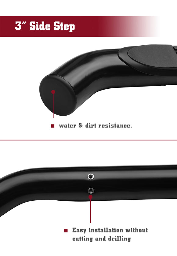 TAC 3" Gloss Black Side Steps Compatible with 1995-1999 Chevy Tahoe/GMC Yukon 4 Door| Running Boards| Side Bars| Step Rails| Nerf Bars| Rocker Slider| Pickup Truck Accessories (2 PCS)