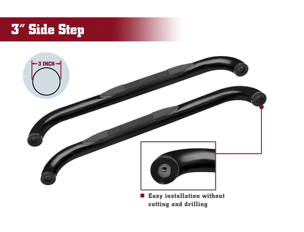 TAC Side Steps fit 1980-1996 Ford Bronco Full Size (97 HD Models Only) / Ford F-Series Regular Cab Pick Up (Incl. 97 HD) Pickup Truck 3" Black Side Bars Nerf Bars Step Rails Running Boards (2 Pieces)