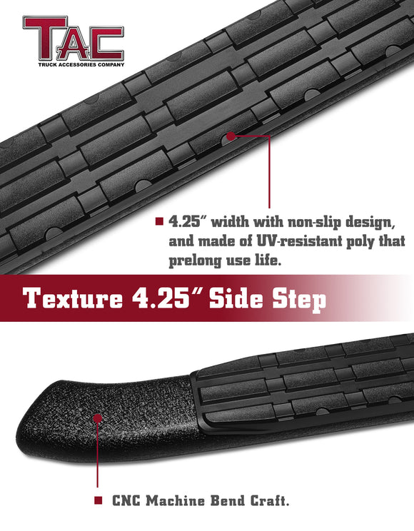 TAC Heavy Texture Black PNC Side Steps For 2019-2025 Chevy Silverado/GMC Sierra 1500 | 2020-2025 Chevy Silverado/GMC Sierra 2500/3500 Crew Cab Truck | Running Boards | Nerf Bars | Side Bars