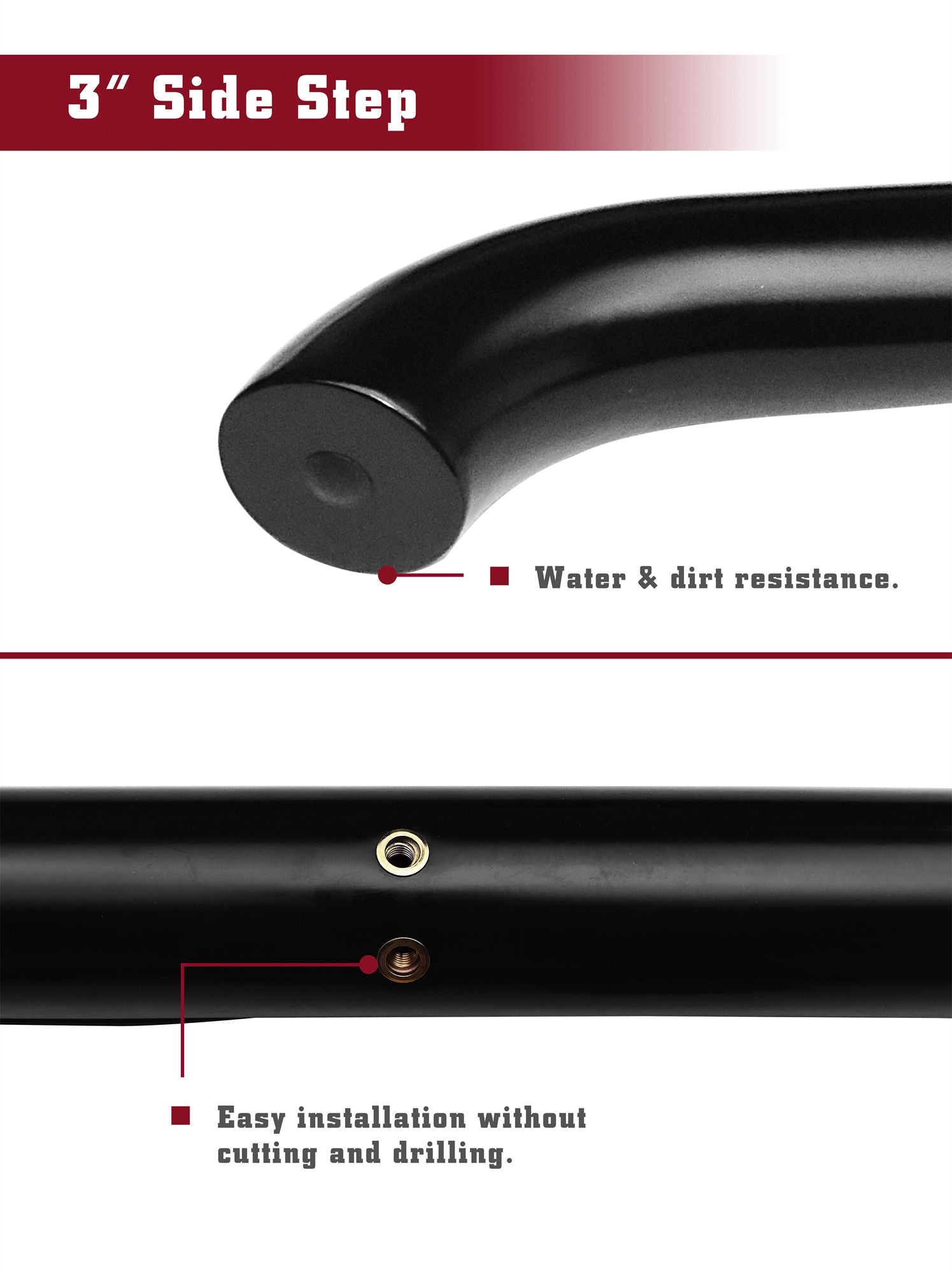 TAC 3" Gloss Black Side Steps Compatible with 2008-2012 Ford Escape | 2008-2011 Mazda Tribute | 2008-2010 Mercury Mariner| Running Boards| Side Bars| Step Rails| Nerf Bars| Rocker Slider| Pickup Truck Accessories (2 PCS)