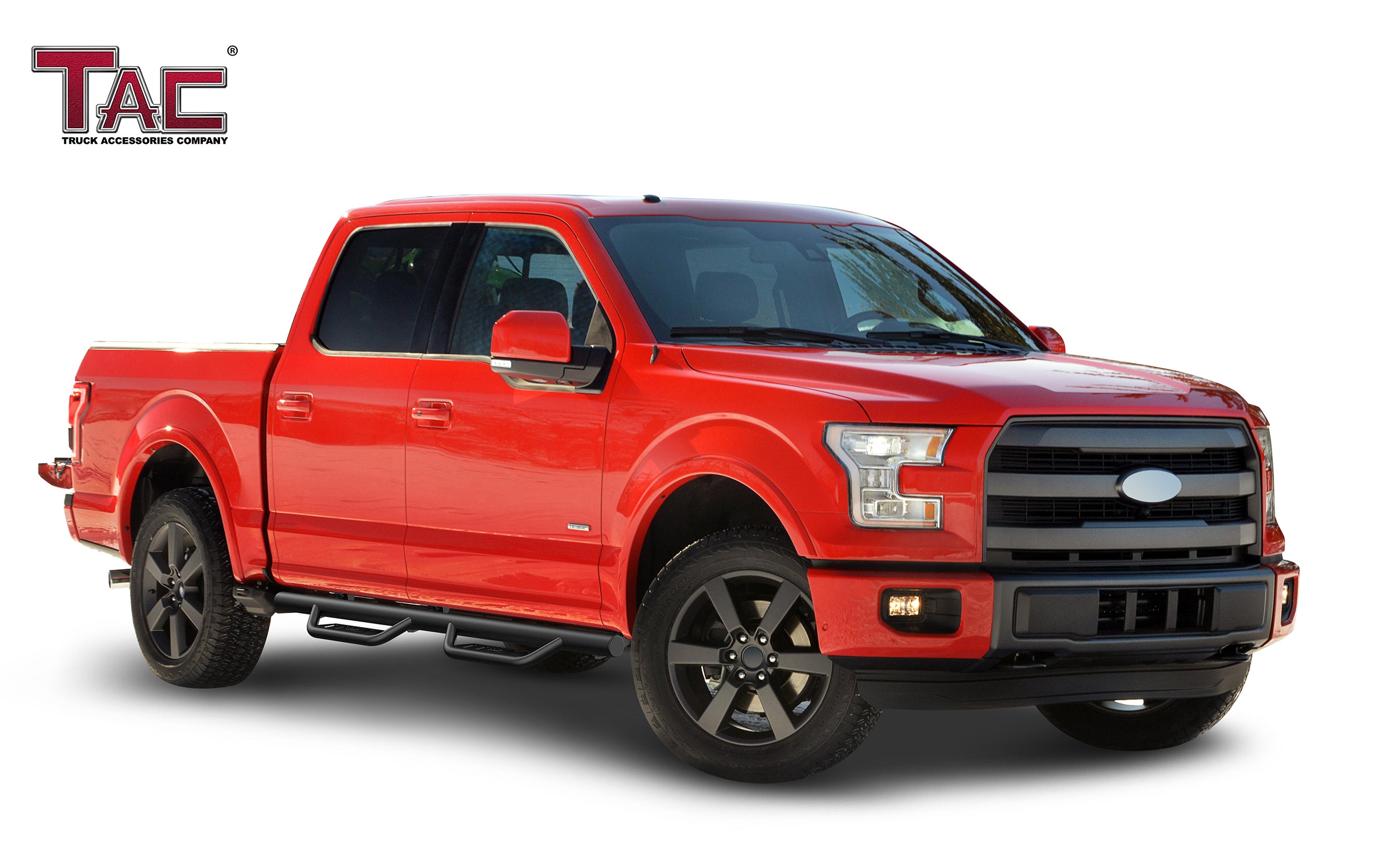 Fits 2015-2025 Ford F150 SuperCrew Cab| 2022-2025 F150 Lightning EV SuperCrew Cab|2017-2025 F250/350/450/550 Crew Cab| Running Boards| Side Steps| Nerf Bars| 4" Drop| Tubular Style| Fine Texture Black