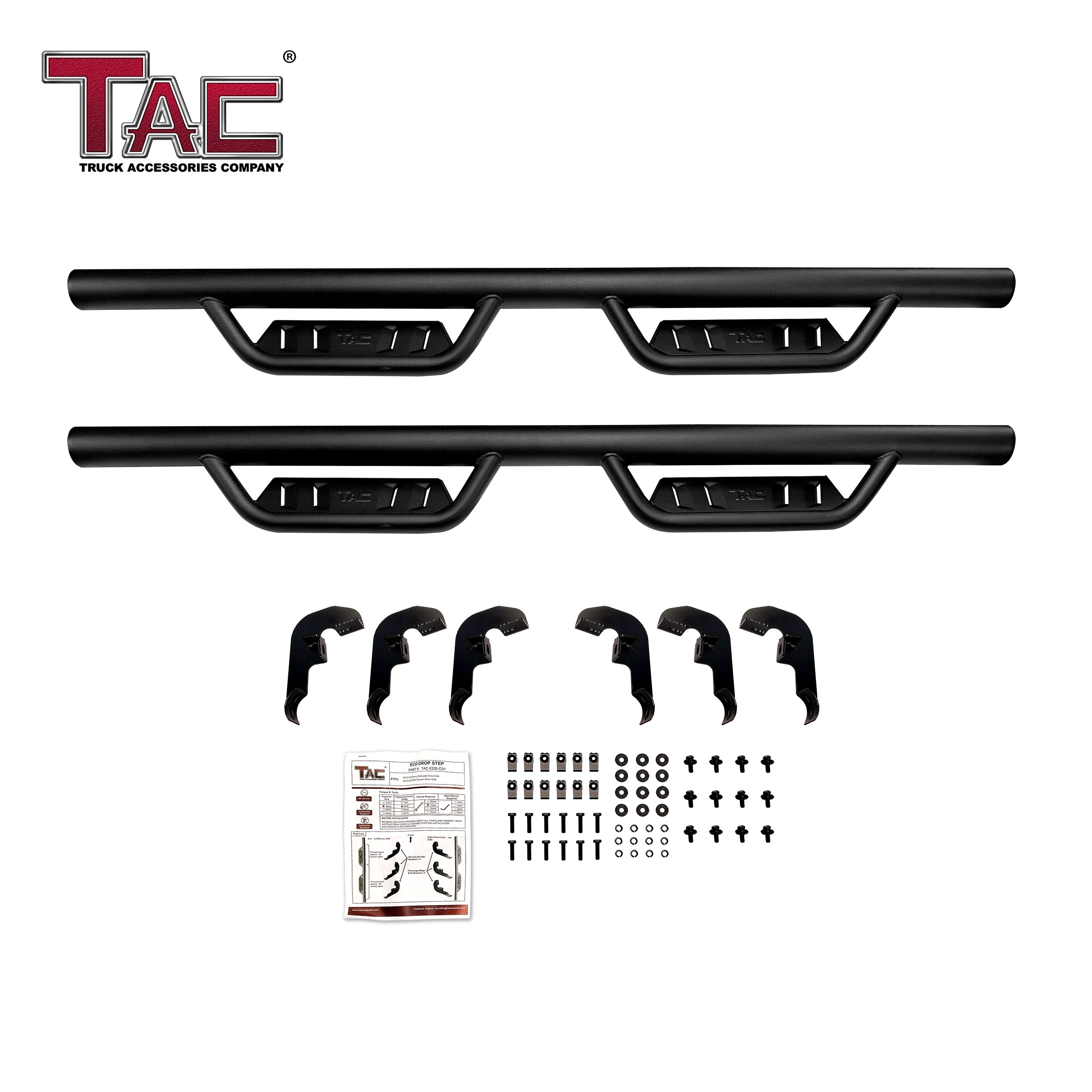 Fits 2015-2025 Chevy Colorado/GMC Canyon Crew Cab| Running Boards| Side Steps| Nerf Bars| 4" Drop| Tubular Style| Fine Texture Black