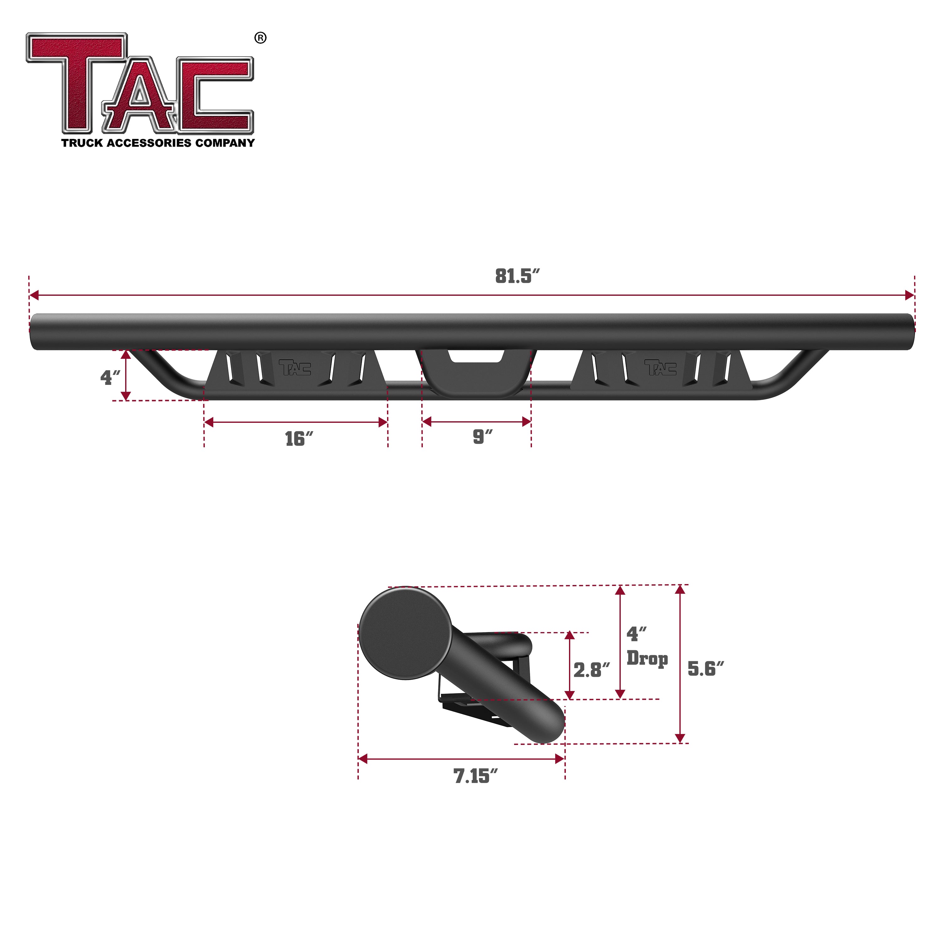 TAC EHD Two-Stair Drop Steps Running Boards Compatible With 2019-2025 RAM 1500 Crew Cab(Excl. 2019-2024 RAM 1500 Classic) | Side Steps| Nerf Bars| Step Rails| Rocker Slider| Pickup Truck Exterior Accessories|  4" Drop| Carbon Steel| Black (2 PCS)