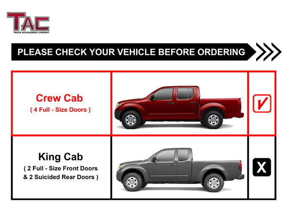 TAC Side Steps fit 1999-2004 Nissan Frontier Crew Cab (Short Bed Only) 3" Black Side Bars Nerf Bars Step Rails Running Boards Off Road Exterior Accessories (2 Pieces Running Boards)