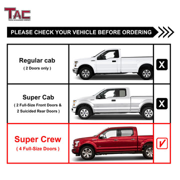 TAC Rocker Running Boards Compatible With 2015-2026 Ford F150 Supercrew Cab| 2022-2026 Ford F150 Lightning EV Supercrew Cab|2017-2026 F250/F350/F450/F550 Super Duty Crew Cab| Side Steps| Nerf Bars| Step Bars| Step Rails - 0