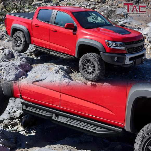TAC Fort Running Boards Compatible with 2015-2026 Chevy Colorado/GMC Canyon Crew Cab |Side Steps |Nerf Bars |Off-Road Pickup Truck Exterior Accessories |Carbon Steel Fine Texutre Black 2PCS
