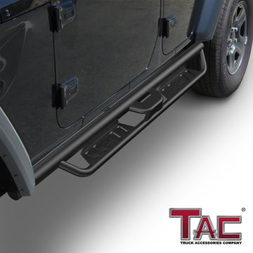 TAC EHD Two-Stair Drop Steps Running Boards Compatible With 2018-2026 Jeep Wrangler JL 4 Door|2021-2024 Wrangler JL 4xe | Rocker Slider| Truck Exterior Accessories|  4" Drop| Carbon Steel| Fine Texture Black (2 PCS) - 0