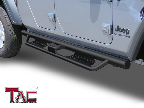TAC EHD Two-Stair Drop Steps Running Boards Compatible With 2020-2025 Jeep Gladiator JT| Side Steps| Nerf Bars| Step Rails| Rocker Slider| Pickup Truck Exterior Accessories|  4" Drop| Carbon Steel| Fine Texture Black (2 PCS)