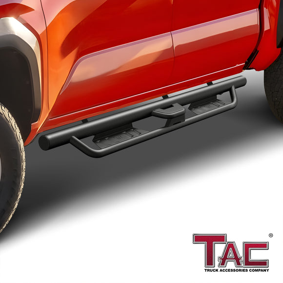 TAC EHD Two-Stair Drop Steps Running Boards Compatible With 2024-2025 Tacoma Double Cab (Incl. Hybrid model)| Side Steps| Nerf Bars| Step Rails| Rocker Slider| Pickup Truck Exterior Accessories|  4" Drop| Carbon Steel| Fine Texture Black (2 PCS)