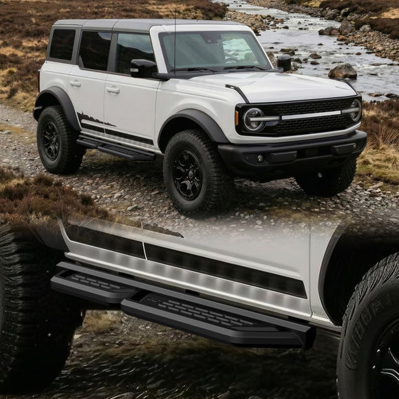 TAC Fort Running Boards Compatible with 2021-2026 Ford Bronco 4 Door |Side Steps |Nerf Bars |Automotive SUV Exterior Accessories |Carbon Steel Fine Texutre Black 2PCS