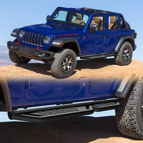 TAC Fort Running Boards Compatible with 2018-2026 Jeep Wrangler JL 4 Door|2021-2024 Wrangler JL 4xe |Side Steps |Nerf Bars |Automotive SUV Exterior Accessories |Carbon Steel Fine Texutre Black 2PCS