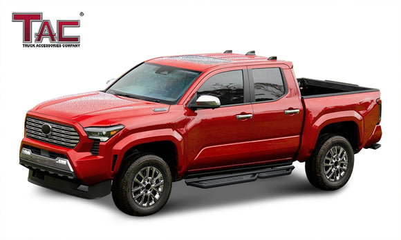 TAC Fort Running Boards Compatible with 2024-2026 Toyota Tacoma Double Cab |Side Steps |Nerf Bars |Off-Road Pickup Truck Exterior Accessories |Carbon Steel Fine Texutre Black 2PCS