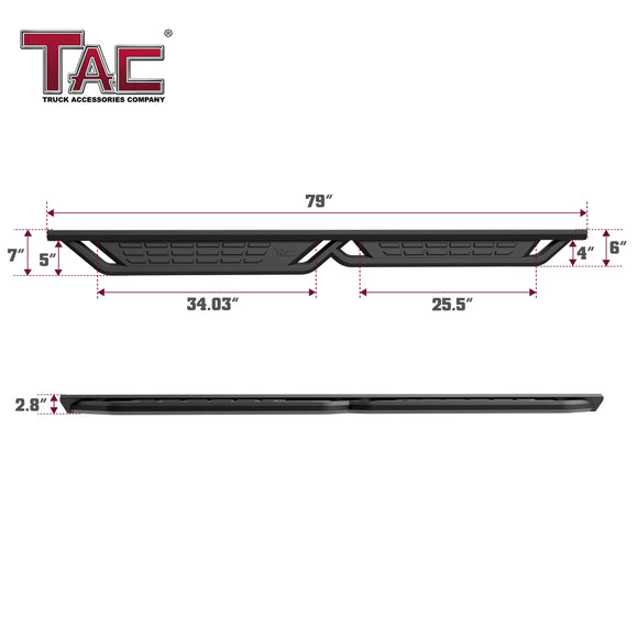 TAC Fort Running Boards Compatible with 2005-2023 Toyota Tacoma Double Cab |Side Steps |Nerf Bars |Off-Road Pickup Truck Exterior Accessories |Carbon Steel Fine Texutre Black 2PCS