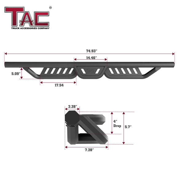TAC Gen5HD Running Boards W/T 4"-Drop Compatible with 2024-2025 Toyota Tacoma Double Cab (Incl. Hybrid Model) Truck| Side Steps| Nerf Bar| Two-Stair| 2 pcs