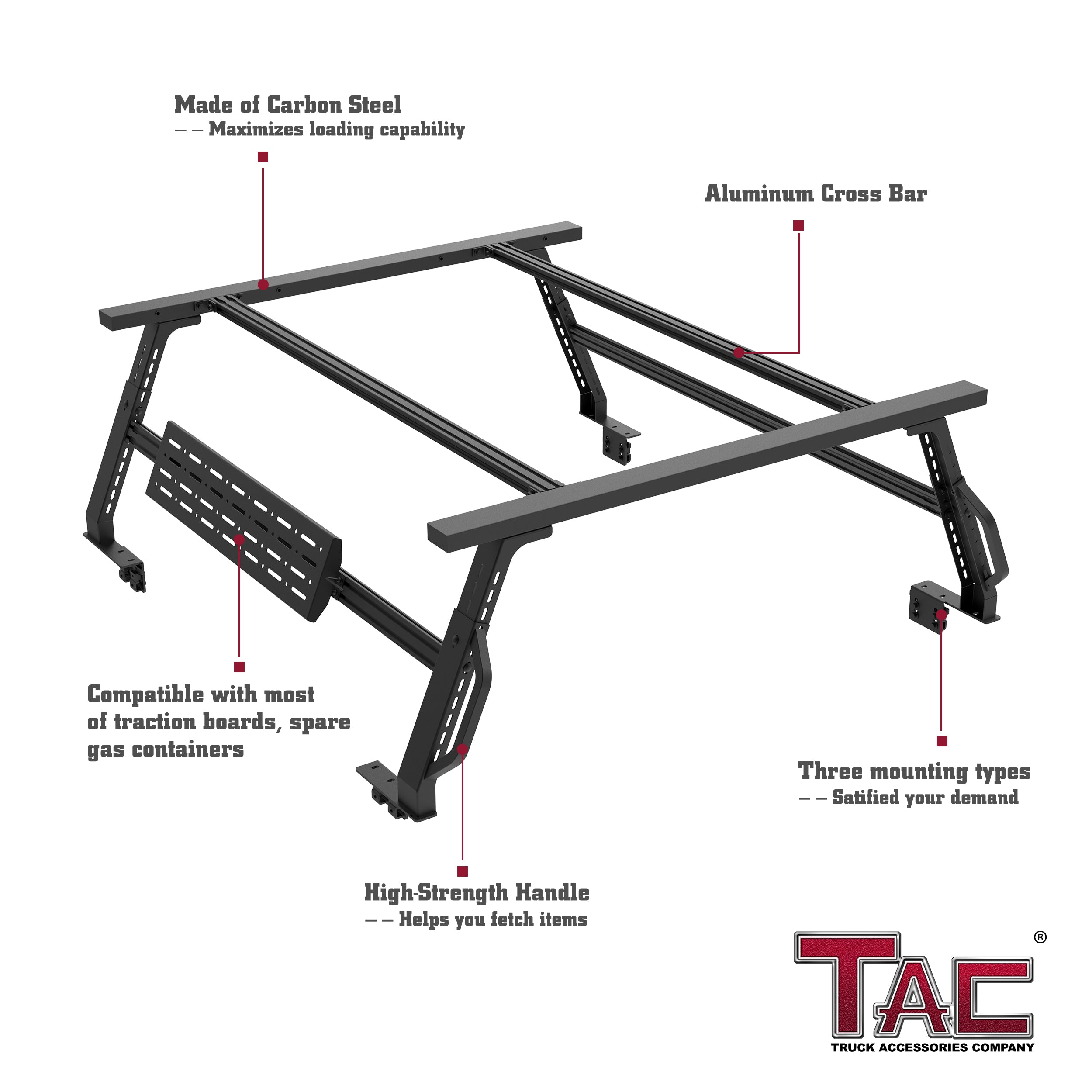 TAC Universal 6-FEET Truck Bed Rack Ladder Roof Top Cargo Rack Platform Extension Canoe Bike Kayak Snowboard Luggage Upper Storage Carrier Outdoors Overland Off Road Accessories