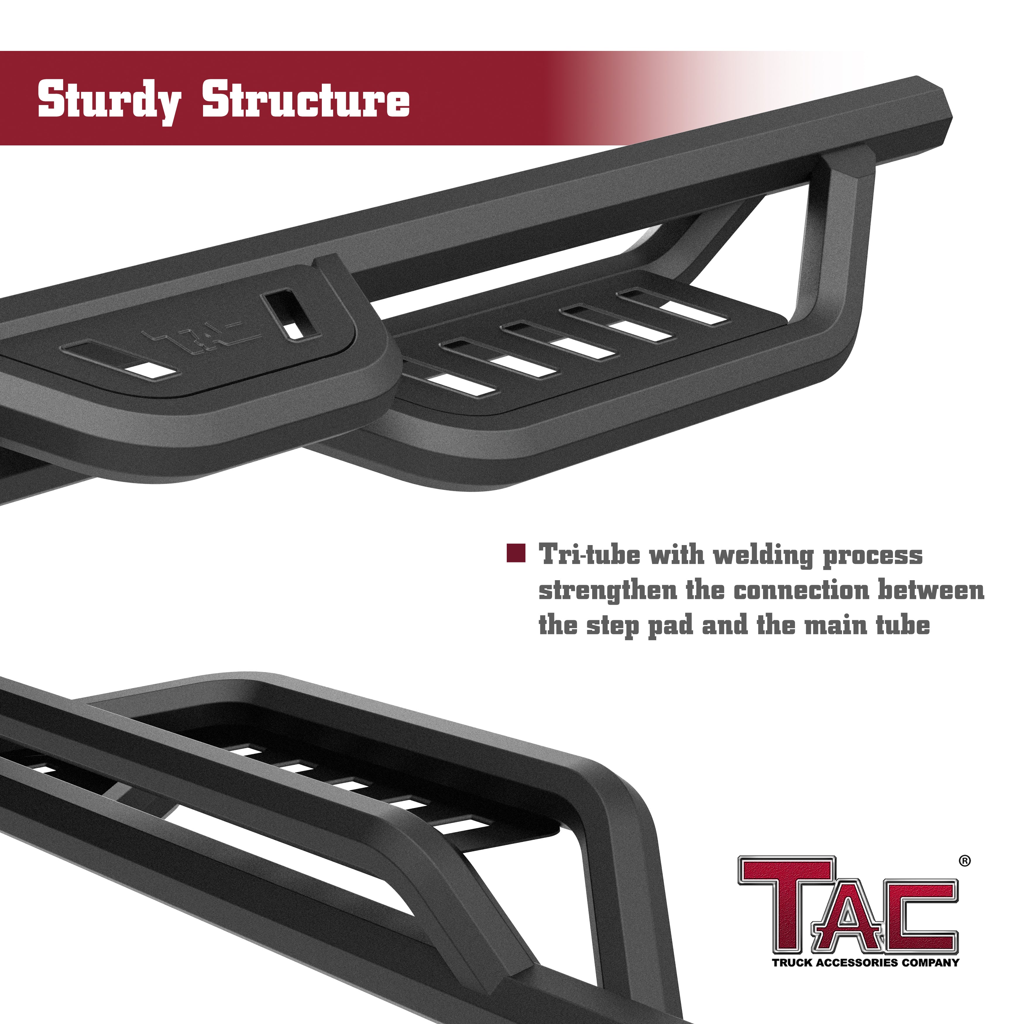 TAC Gen5HD Running Boards W/T 4"-Drop Compatible with 2024-2025 Toyota Tacoma Double Cab (Incl. Hybrid Model) Truck| Side Steps| Nerf Bar| Two-Stair| 2 pcs