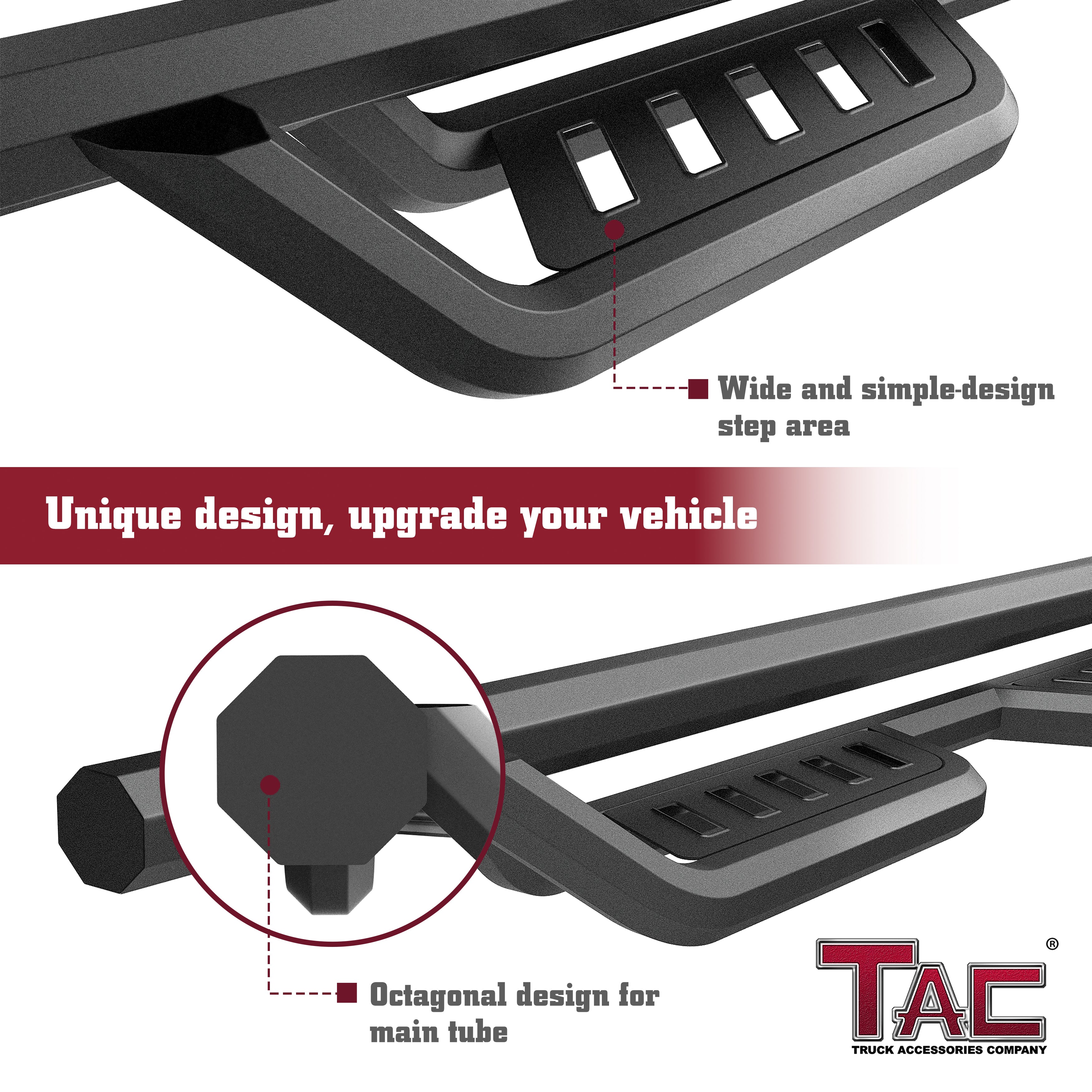 TAC Gen5 Running Boards Compatible with 2024-2025 Toyota Tacoma Double Cab (Incl. Hybrid Model)| 4"-Drop Side Steps Nerf Bars | Pickup Truck Off-Road Exterior Accessories | Fine Texture Black (2pcs)